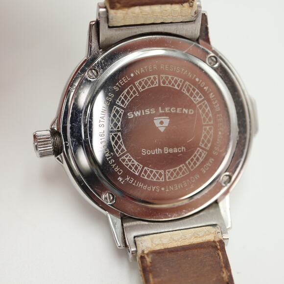 Swiss Legend South Beach MOP Watch 36mm Silver Tone White Leather w New Battery